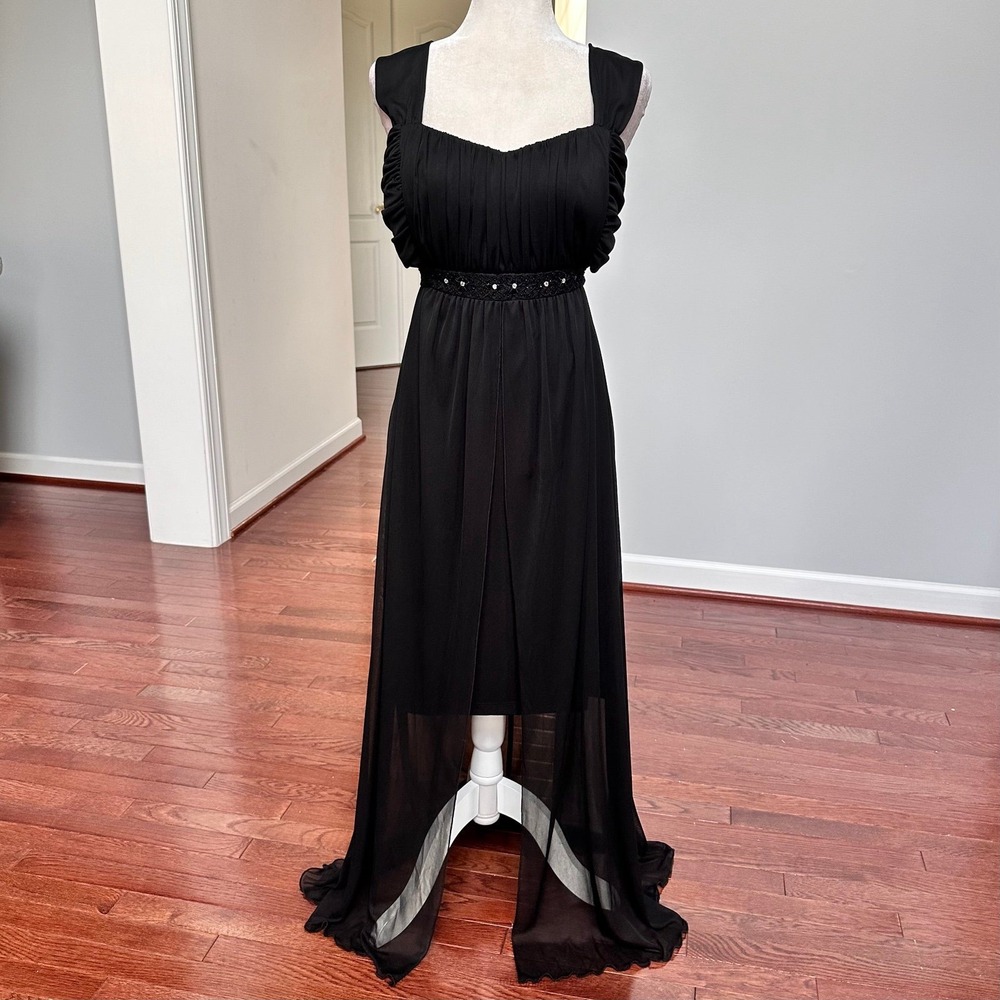Vintage Y2K 2000s Connected Apparel Black High Low Asymmetrical Beaded Dress